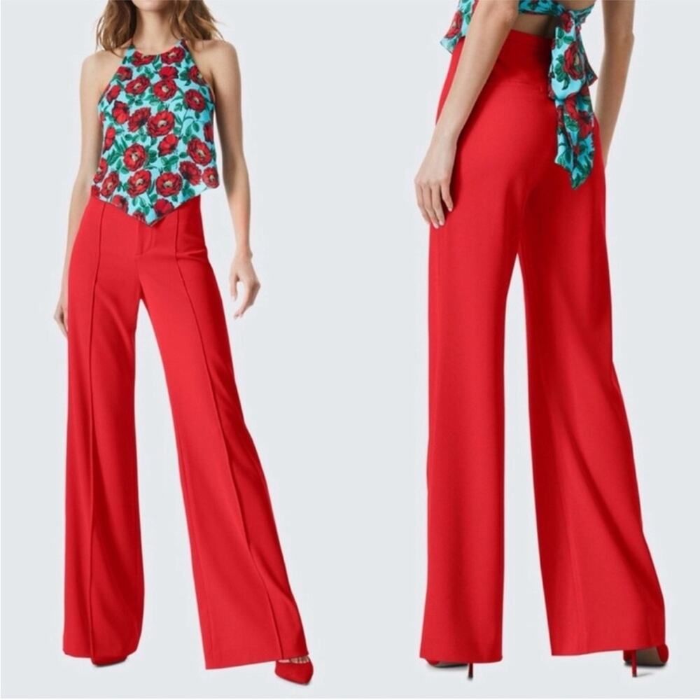 Alice + Olivia Dylan High Rise Wide Leg Pants in Poppy Red 6 - Picture 4 of 9